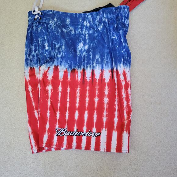 NWT Budweiser Size 36 Tie Dye Drawstring Board Shorts Swim Trunks Pocket - Picture 4 of 14